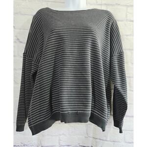 Company Ellen Tracy Black White Striped Top Large Banded Waist Long Sleeves